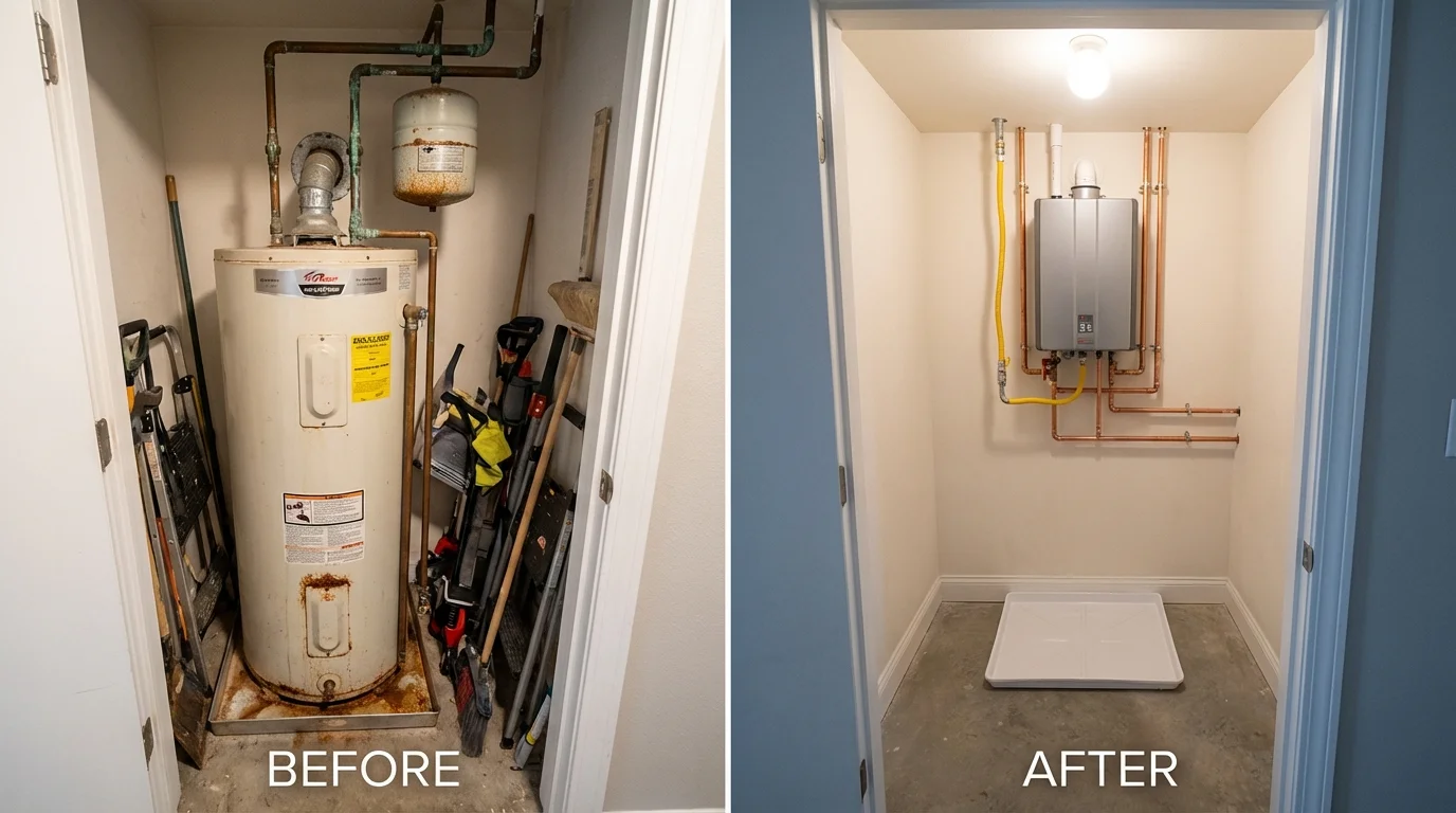 Tank water heater versus wall-mounted tankless unit comparison for Edgerton, WI homeowners