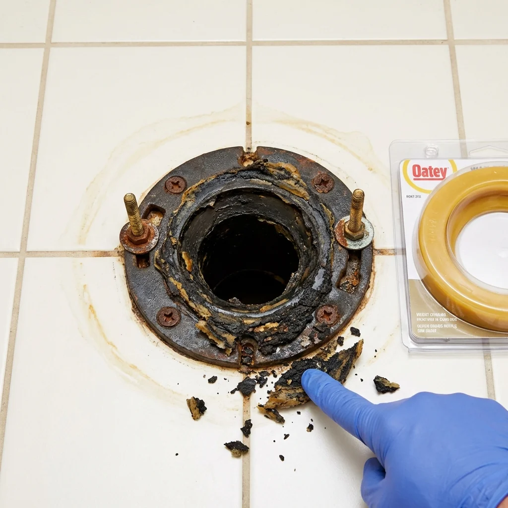 Failed wax ring showing water seepage at the base of a toilet in a Edgerton, WI home