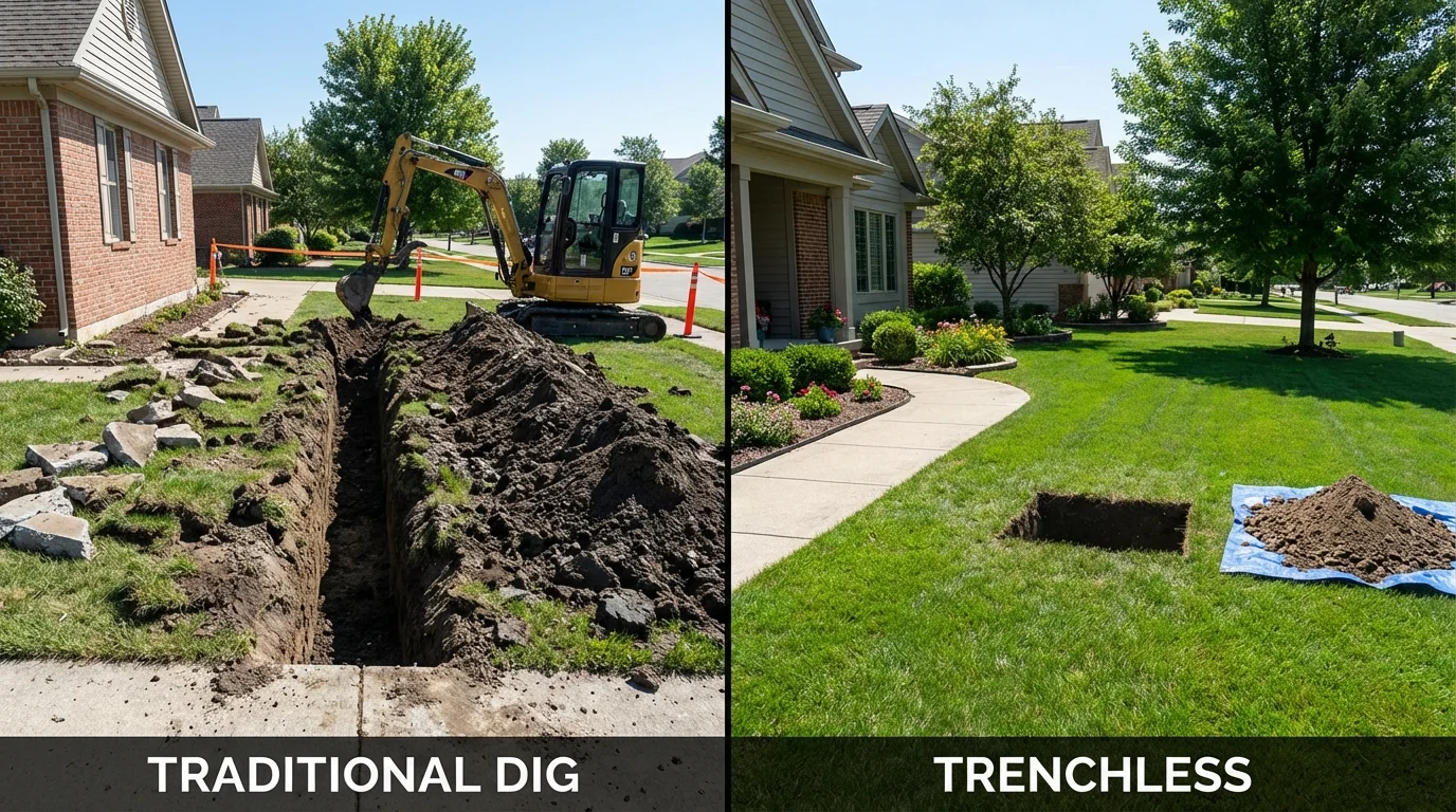 Trenchless sewer repair with minimal yard damage versus traditional excavation in Edgerton, WI
